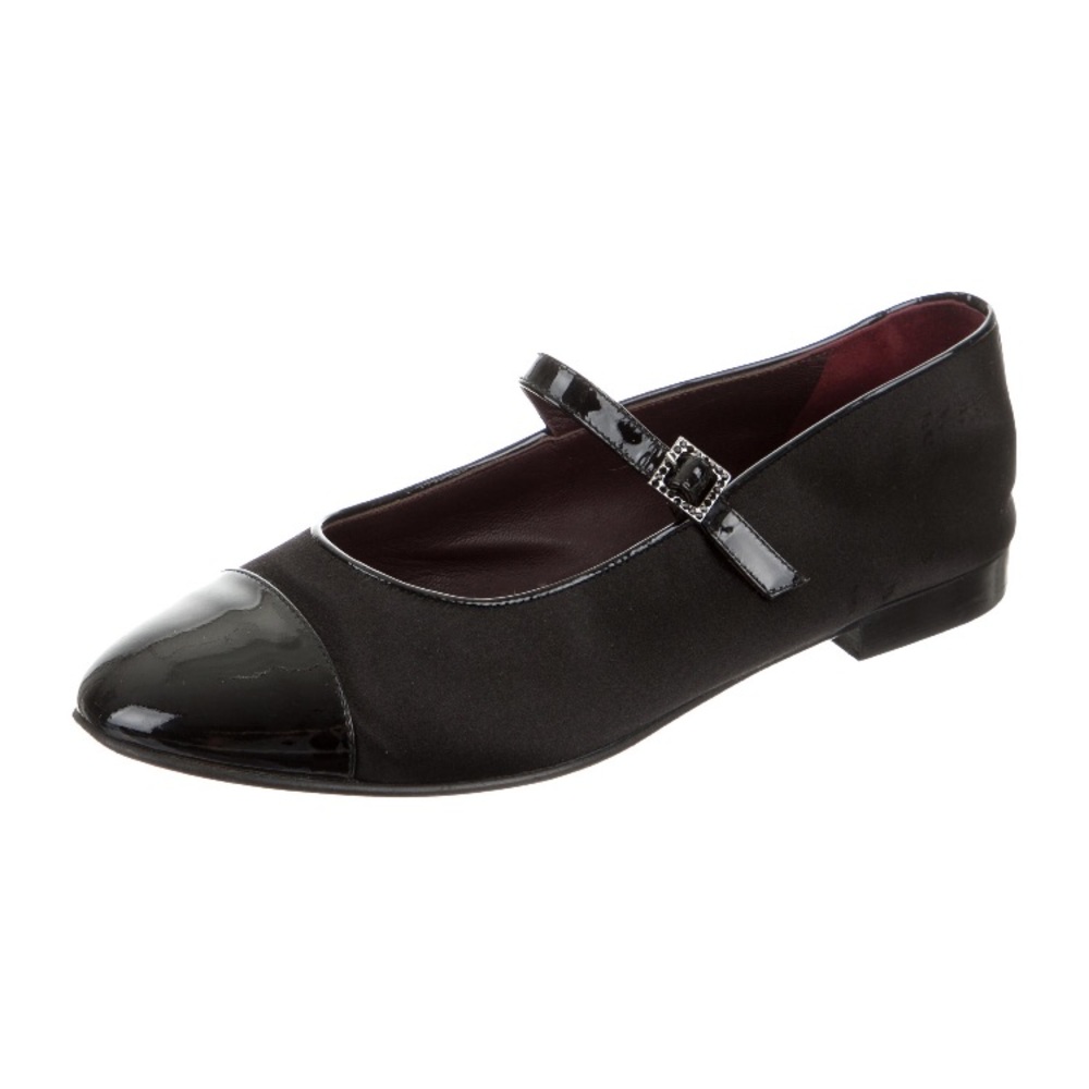 Black Satin Chanel Mary Jane Flats Size 38